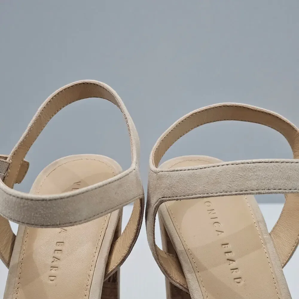 Veronica Beard Lucille Platform Sandal Womens 10 Ecru Suede Cork Block Heel